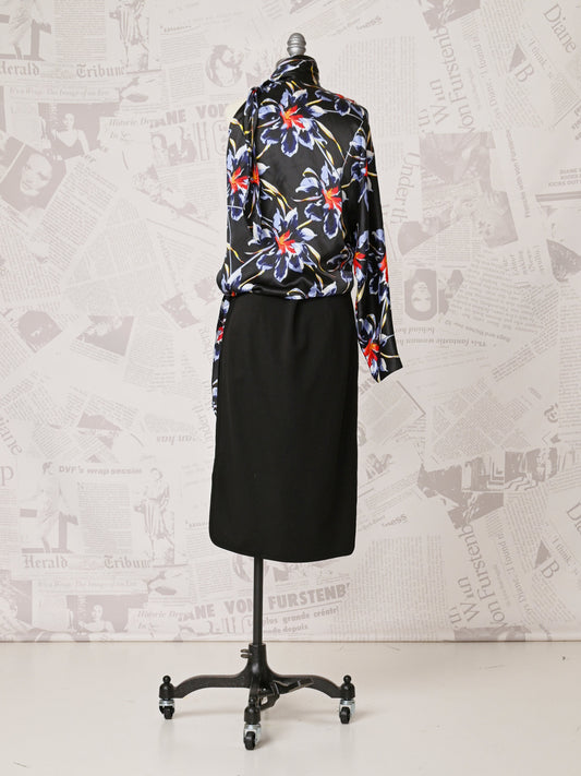 Silk Black Asymmetrical Top - DVF Vintage