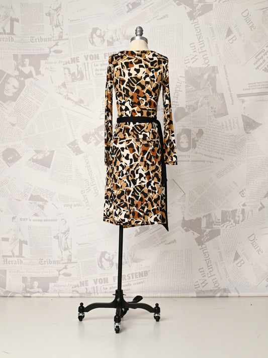 Brown Patterned Wrap Dress - DVF Vintage
