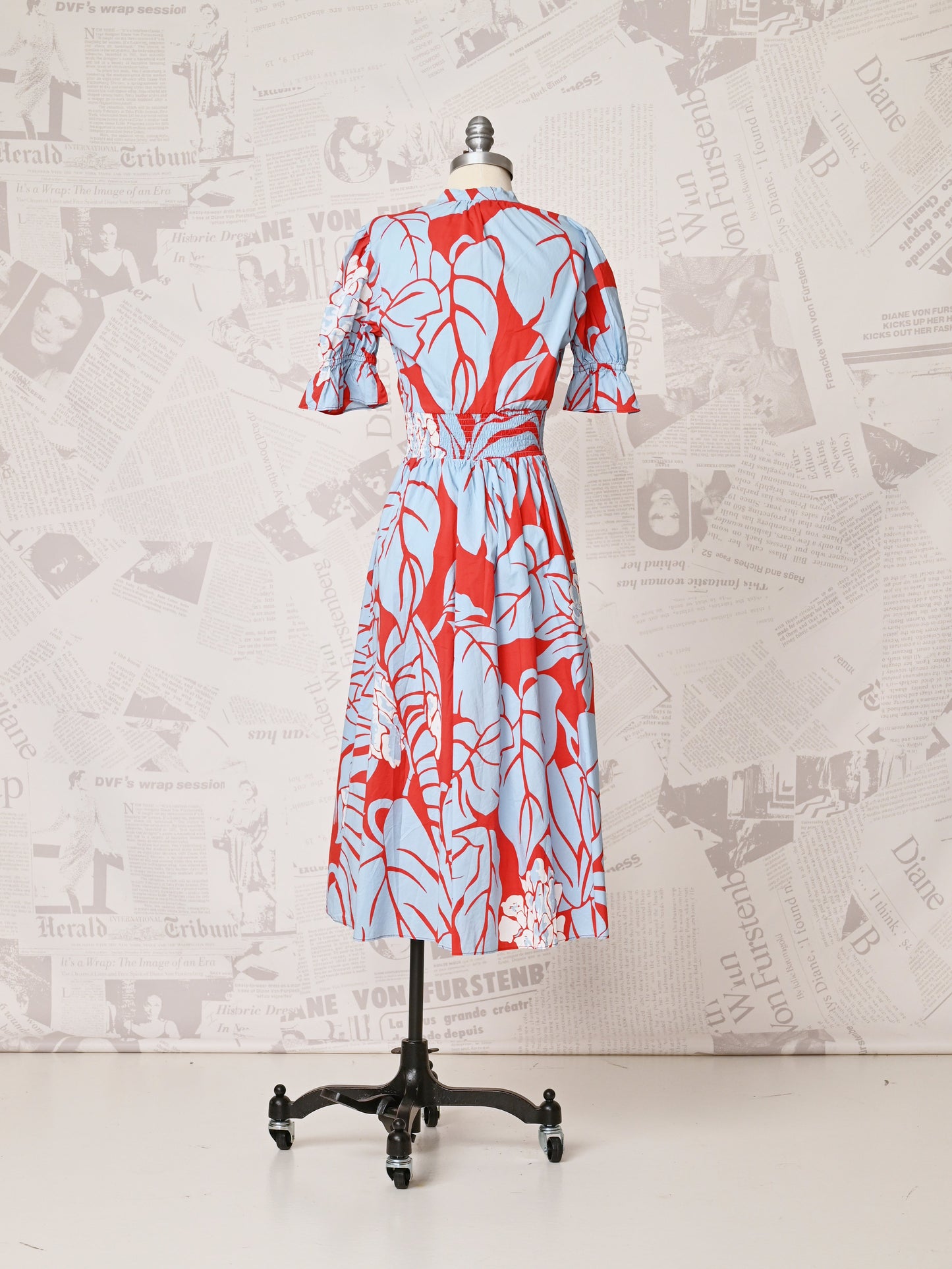 Puff Sleeve Floral Midi Dress - DVF Vintage