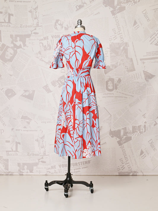 Puff Sleeve Floral Midi Dress - DVF Vintage