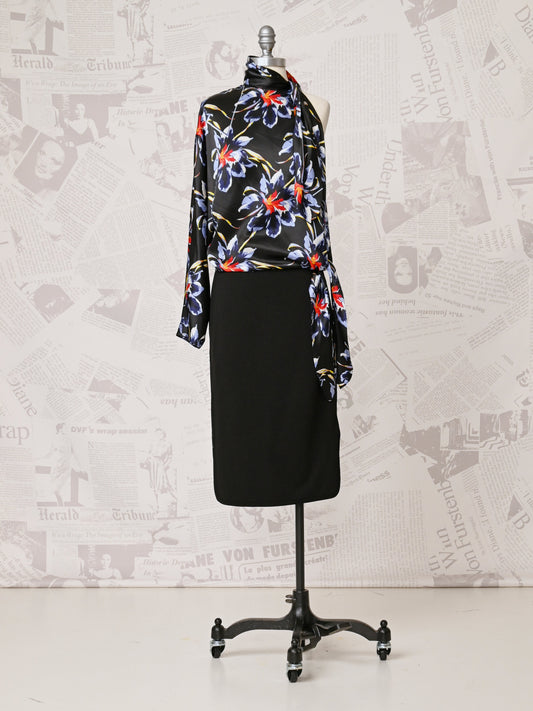 Silk Black Asymmetrical Top - DVF Vintage