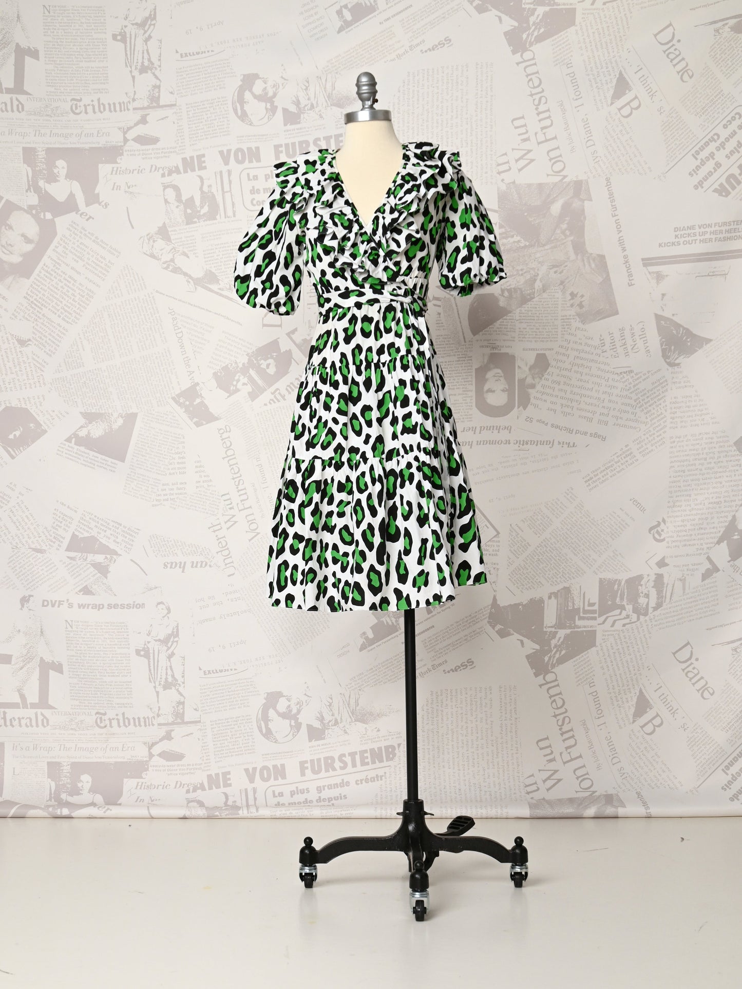 Leopard Puff Sleeve Mini Dress - DVF Vintage