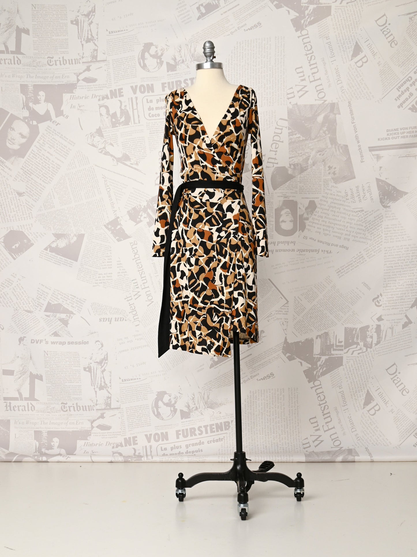 Brown Patterned Wrap Dress - DVF Vintage